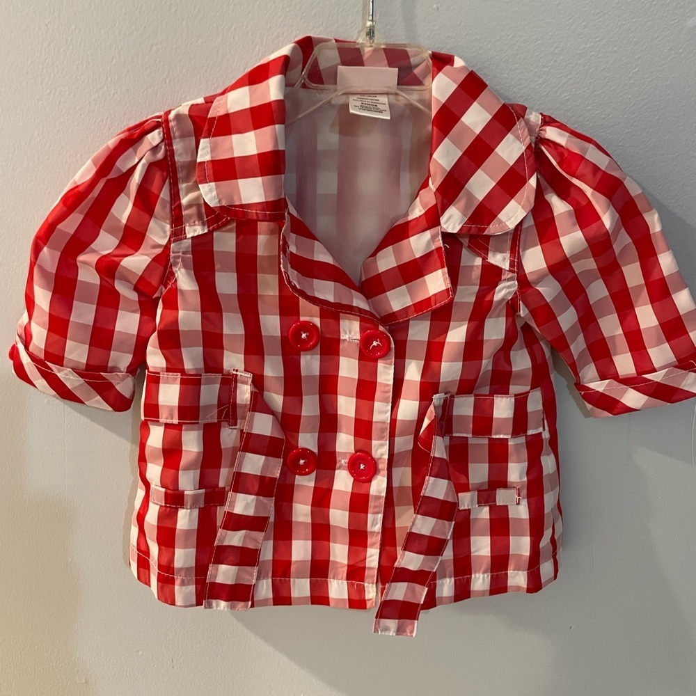 Little Lass Red and White Plaid Jacket size 24 months